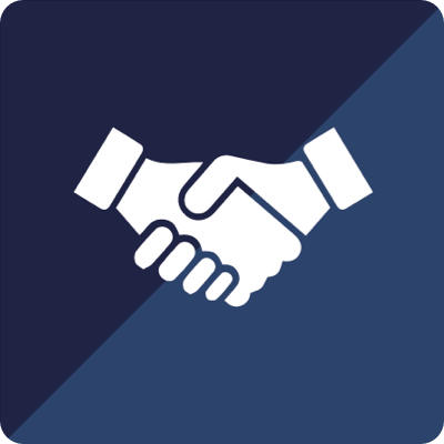 Icon: Hands shaking, a visual that represents brokers and consultants