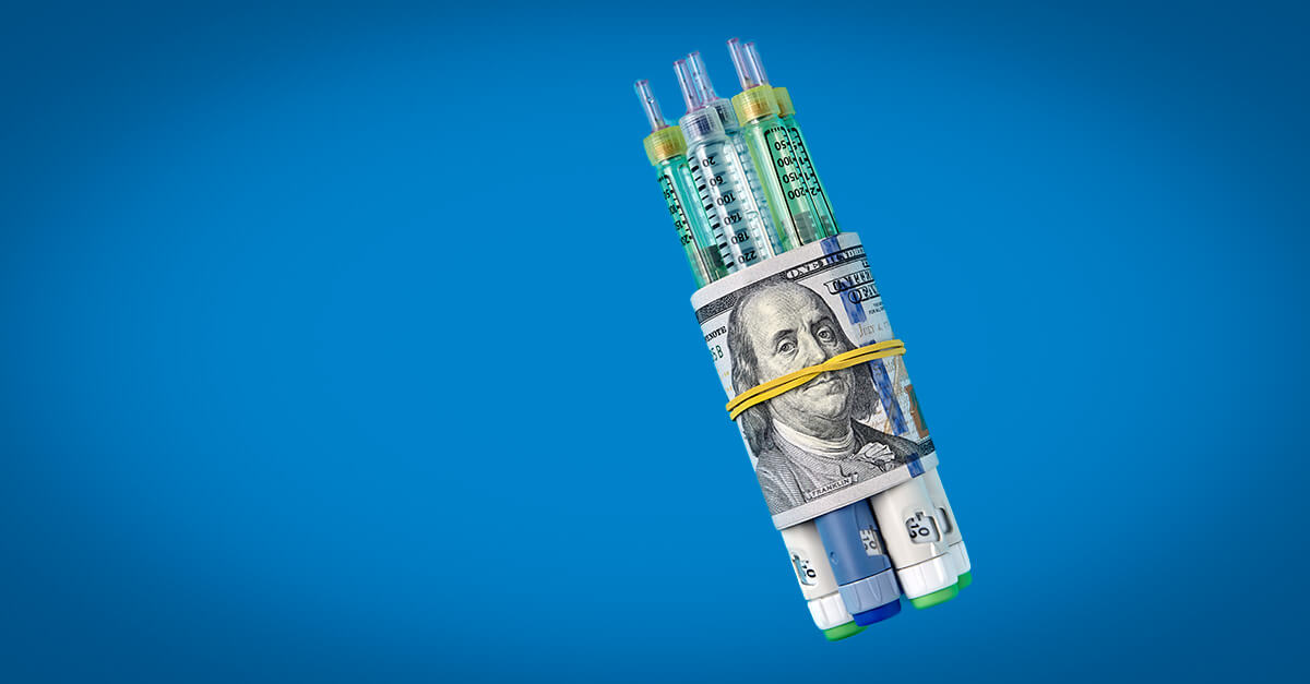 Conceptual image of syringes wrapped in money